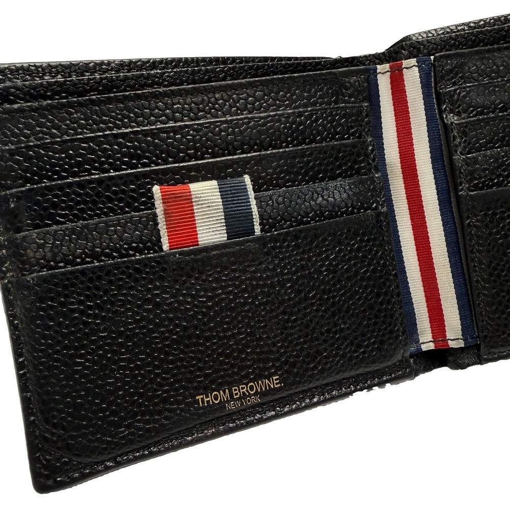 Thom Browne Men's Black Pebble Grain Bifold Luxury Wallet